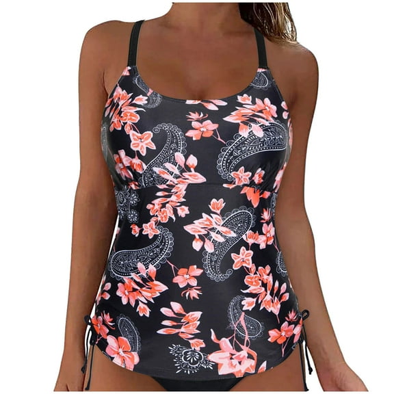 Miqool Tankini Swimsuits for Women Two Piece Bathing Suit Tummy Control Racerback Blouson Swim Tank Top with Boy Shorts Swimwear