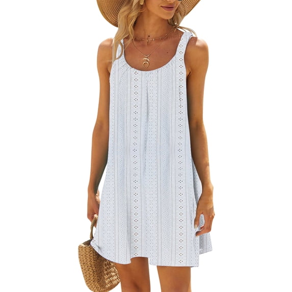 Summer Savings Mrasaso Summer Dresses for Women 2024 Vacation Trendy Sleeveless Mini Dress Solid Color Tank Dress Casual Summer Dress White M