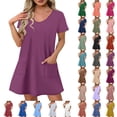 thumbnail image 1 of Ndbuld Plus Size Summer Dress for Women Womens Summer Short Sleeve Casual Dresses V-Neck Dress with Pockets Purple M, 1 of 8