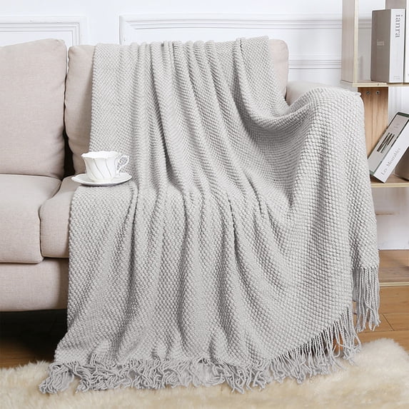 Neutral Throw Blankets, 68*50" Farmhouse Knitted Fringe Throw Blanket ,Air Conditioner Blanket for Couch Sofa Chair Bed Home Decoration, Soft Warm Cozy for Spring Summer Fall Winter