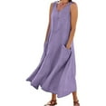 thumbnail image 1 of New Maxi Dresses for Womens 2026 Plus Size Fashion Sleeveless Cotton Linen Round Neck With Chest Button Design Long Dress, 1 of 4