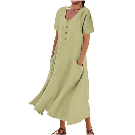 New Maxi Dresses for Womens 2024 Plus Size Fashion Solid Color Casual Sleeveless Round Neck Pocket Dress Beach Casual Maxi Sundress