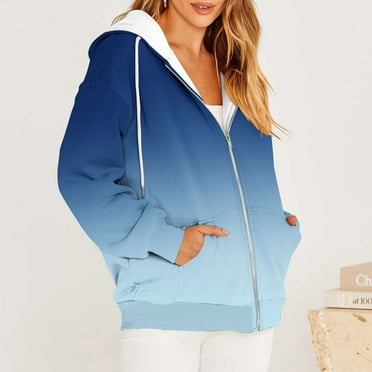 Summer Savings Ofreoo Women's Casual Printed Zippered Long Sleeved Hooded Sweater Jacket Top Jackets for Women Trendy