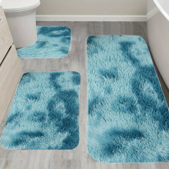 Summer Savings! PRETXORVE Bath Mat, Bathroom Rug, Mixed Color Bath Mats 3 Set Winter Bathroom Rugs for 3 Pcs Toilet Mats Universal Soft Comfort Water Absorption Non Slip Thick Machine Washable