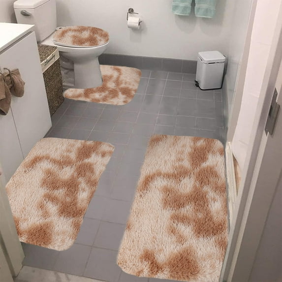 Summer Savings! PRETXORVE Bath Mat, Bathroom Rug, Mixed Colors Bath Mats 4 Set Bathroom Rugs for 4 Pcs Toilet Mats Universal Soft Comfortable Water Absorption Non-Slip Thick Machine Washable