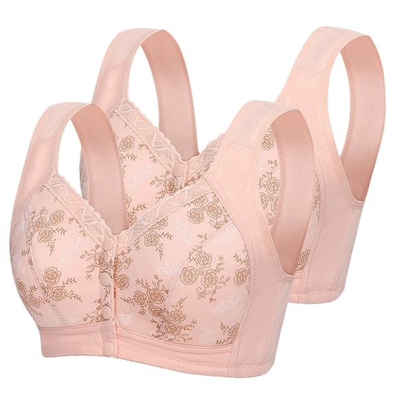 Pitauce 2 Pack Daisy Bras for Old Women Comfortable Convenient Front Closure No Underwire Support Bras Full Coverage Everyday Sleep Bras (Available in Plus Size)
