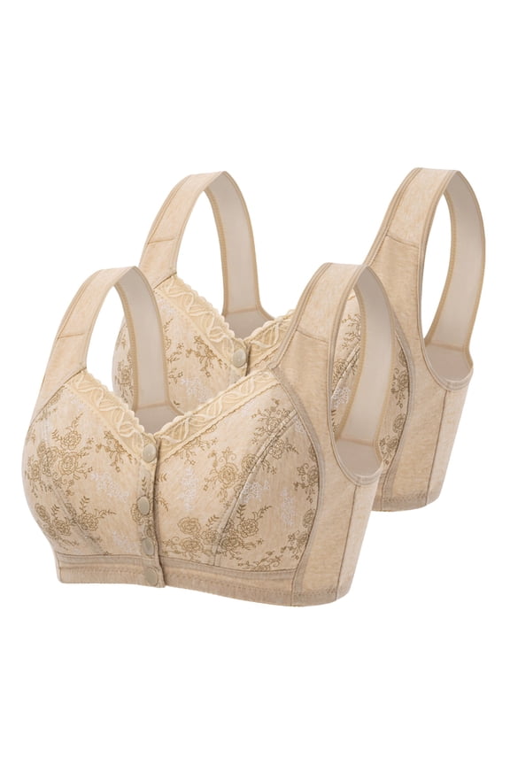 2 Pack Daisy Bras for Old Women Comfortable Convenient Front Closure No Underwire Support Bras Full Coverage Everyday Sleep Bras (Available in Plus Size)