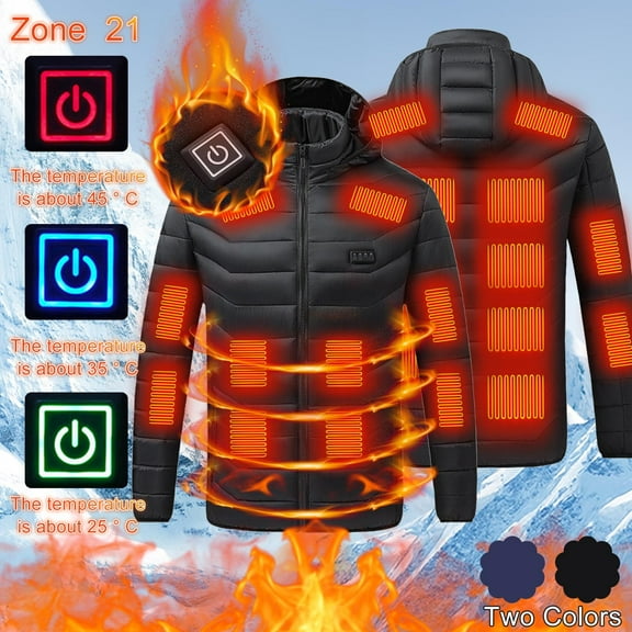Pitauce Heated Jacket for Men and Women Four-Control USB Electric Heated Lightweight Rechargeable Heated Coat Windproof Warmer Down with 21 Heating Zones (without Battery)