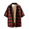 thumbnail image 1 of Pitauce Men's Short Sleeve Button Down Cotton Shirts Plaid Print Lapel Collar Open Front Cardigan with Pockets (Available in Big & Tall), 1 of 2