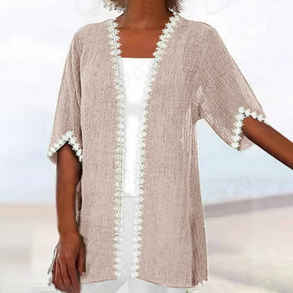 Up to 65% off Pitauce Women's Lace Crochet Half Sleeve Cotton Cardigan Casual Loose Open Front Lightweight Cardigan Summer Beach Cover Ups (Available in Plus Size)