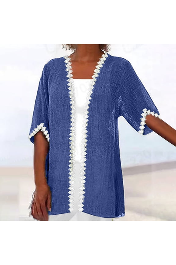 Women's Lace Crochet Half Sleeve Cotton Cardigan Casual Loose Open Front Lightweight Cardigan Summer Beach Cover Ups (Available in Plus Size)