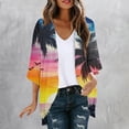 thumbnail image 1 of Clearance Clothes Pitauce Womens Summer Tropical Print Chiffon Kimono Cardigan Puff Sleeve Open Front Breathable Lightweight Cardigan Sun Protection Swimsuit Coverup for Beach Vacation, 1 of 5