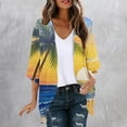 thumbnail image 1 of Clearance Clothes Pitauce Womens Summer Tropical Print Chiffon Kimono Cardigan Puff Sleeve Open Front Breathable Lightweight Cardigan Sun Protection Swimsuit Coverup for Beach Vacation, 1 of 5