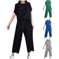 Plus Size 2 Picec of Outfit Sets for Womens Casual Loose Fitting Straight Sports Short Sleeved Set