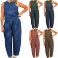 thumbnail image 1 of Plus Size 2 Picec of Outfit Sets for Womens Lattice Printed Round-neck Sleeveless Tops Pants Suit, 1 of 8