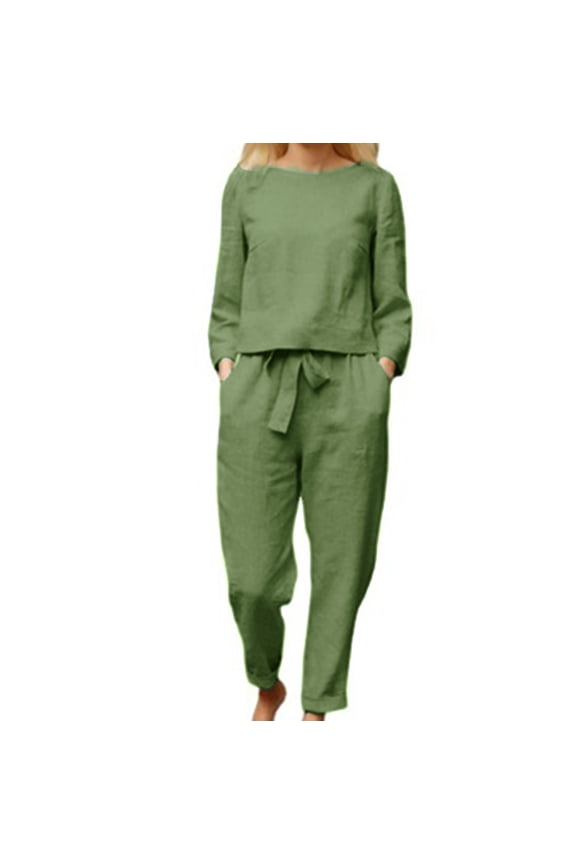 Plus Size 2 Picec of Outfit Sets for Womens Long Sleeve Blouse +Loose Pants Sets