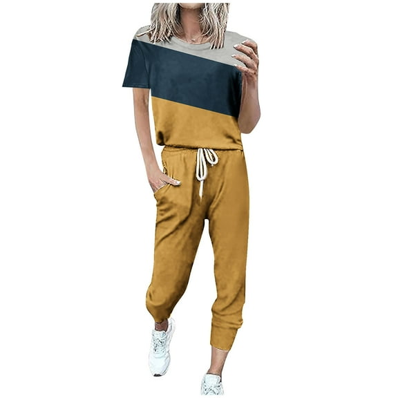 Plus Size 2 Picec of Outfit Sets for Womens Loose Fitting Short Sleeved Casual Sports Set