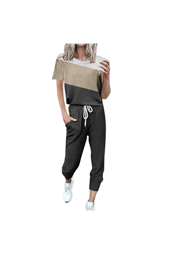 Plus Size 2 Picec of Outfit Sets for Womens Loose Fitting Short Sleeved Casual Sports Set