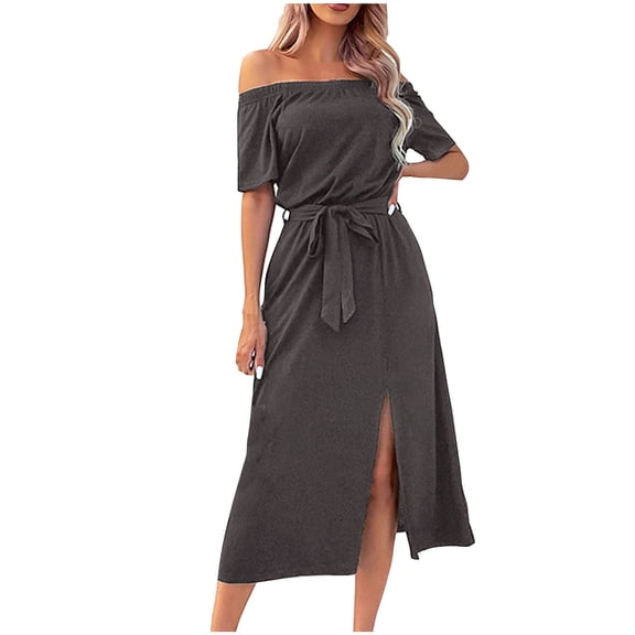 Plus Size Dresses for Women 2026 Fashion Elegant Off-the-shoulder Short-sleeved One-line Collar Dress Sleeveless One-line Shoulder Knee-length Dress