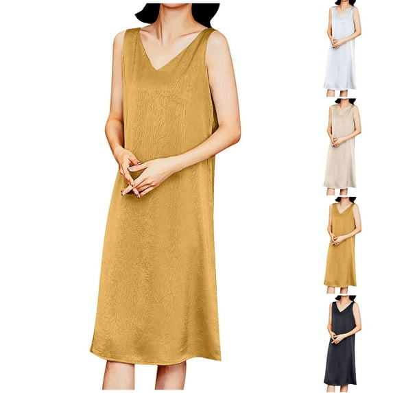 Plus Size Dresses for Womens 2025 Fashion Solid Color Sleeveless Skirt Thin Fake Two-piece Skirt Medium Long Thin Off Shoulder Camisole Skirt