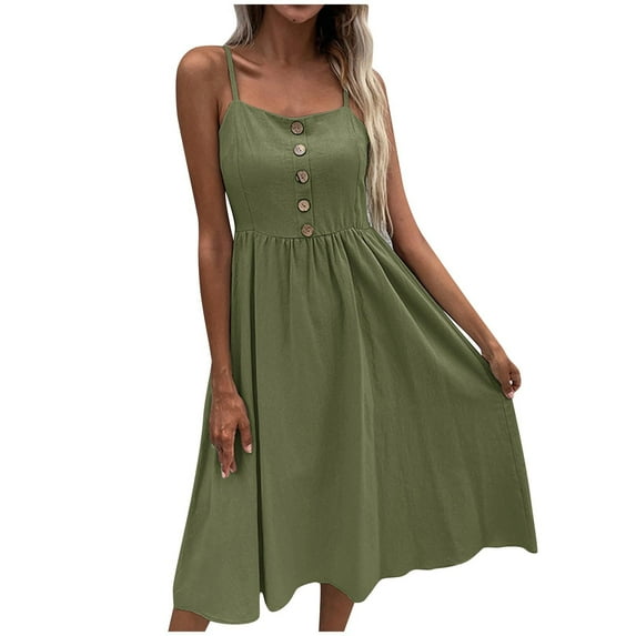 Plus Size Dresses for Women 2026 Fashion Camisole Dress Slim Solid Color Cotton And Linen Dress