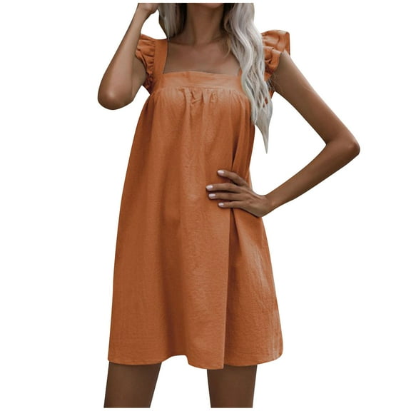 Plus Size Dresses for Women 2026 Fashion Camisole Skirt Loose Ruffled Solid Color Cotton Linen Dress
