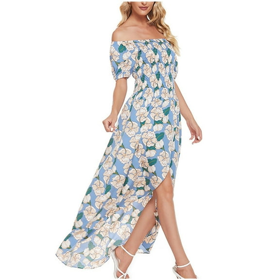 Plus Size Dresses for Women 2026 Fashion Slim Strapless Backless Printed Irregular Split Beach Dress Sleeveless Shoulder Knee Dress