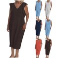 thumbnail image 1 of Plus Size Dresses for Womens 2025 Fashion Sleeveless V-Neck Solid Color Flying Sleeve Long Dress, 1 of 7