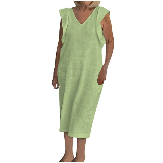 Plus Size Dresses for Womens 2025 Fashion Sleeveless V-Neck Solid Color Flying Sleeve Long Dress