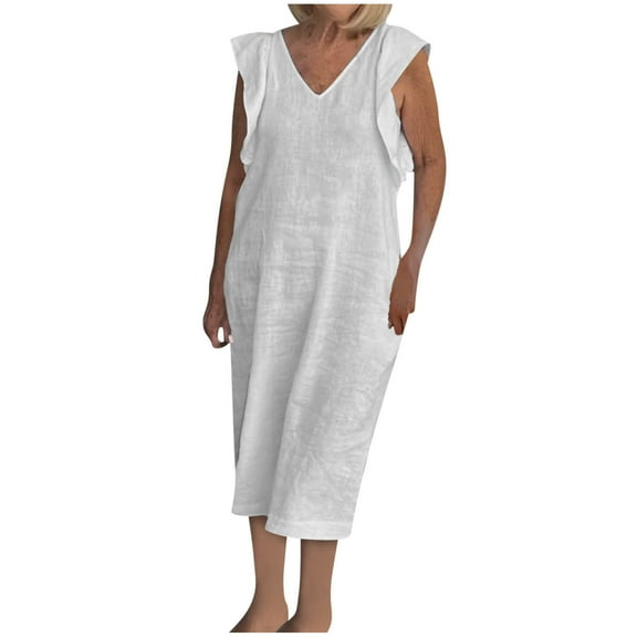 Plus Size Dresses for Womens 2025 Fashion Sleeveless V-Neck Solid Color Flying Sleeve Long Dress