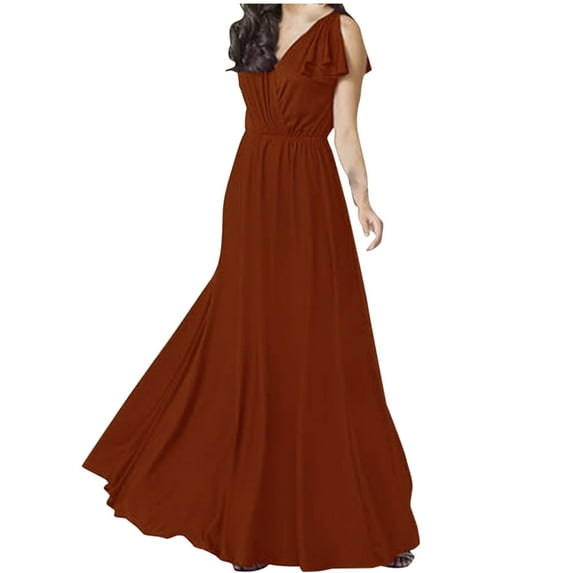 Plus Size Dresses for Womens 2025 Fashion Solid Color V-Neck Evening Dress Sleeveless Waist Wrap Dress