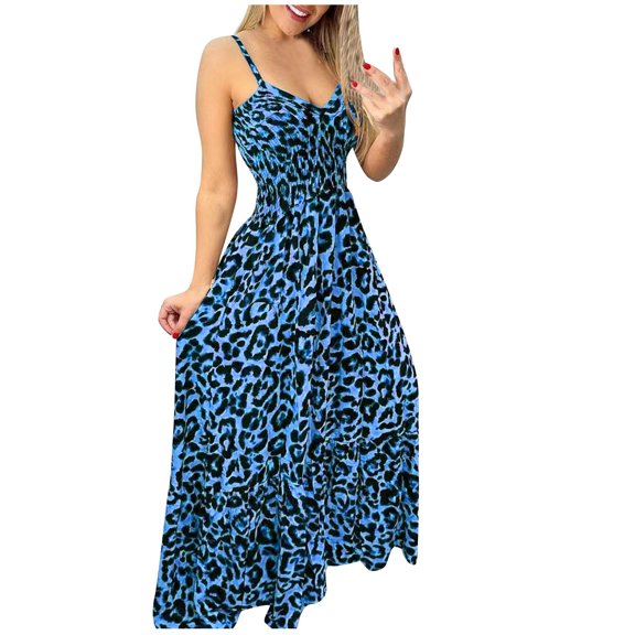 Plus Size Maxi Dress for Womens 2025 Fashion Leopard Print New Sexy Temperament Suspender Dress