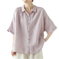 thumbnail image 1 of Plus Size Shirts for Womens 2026 Fashion Spring Cotton Linen Shirts V-neck Loose Casual Fashion Shirt Top, 1 of 5