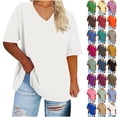 thumbnail image 1 of Plus Size Shirts for Womens 2025 V-neck Short Sleeved Solid Summer Base Shirt Sports T-shirt, 1 of 4