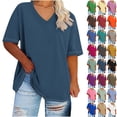 thumbnail image 1 of Plus Size Shirts for Womens 2025 V-neck Short Sleeved Solid Summer Base Shirt Sports T-shirt, 1 of 5