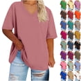 thumbnail image 1 of Plus Size Shirts for Womens 2025 V-neck Short Sleeved Solid Summer Base Shirt Sports T-shirt, 1 of 4