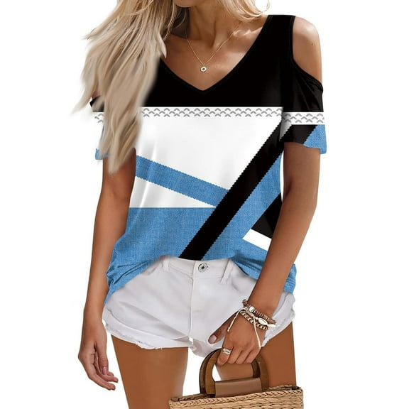 Plus Size Tops for Womens 2025 Fashion Casual Comfortable Print Short Sleeved Off-the-shoulder Blouse T-Shirt Top