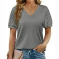 thumbnail image 1 of Plus Size Tops for Womens 2025 Fashion Casual Solid Color V-Neck Pullover Short Sleeved Top, 1 of 6