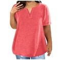 thumbnail image 1 of Plus Size Tops for Womens 2025 Fashion V-neck Solid Color Oversized T-shirt Top, 1 of 4