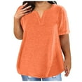 thumbnail image 1 of Plus Size Tops for Womens 2025 Fashion V-neck Solid Color Oversized T-shirt Top, 1 of 5