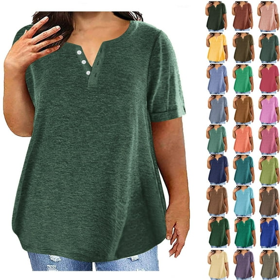 Plus Size Tops for Womens 2025 Fashion V-neck Solid Color Oversized T-shirt Top