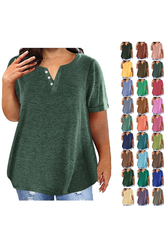 Plus Size Tops for Womens 2025 Fashion V-neck Solid Color Oversized T-shirt Top