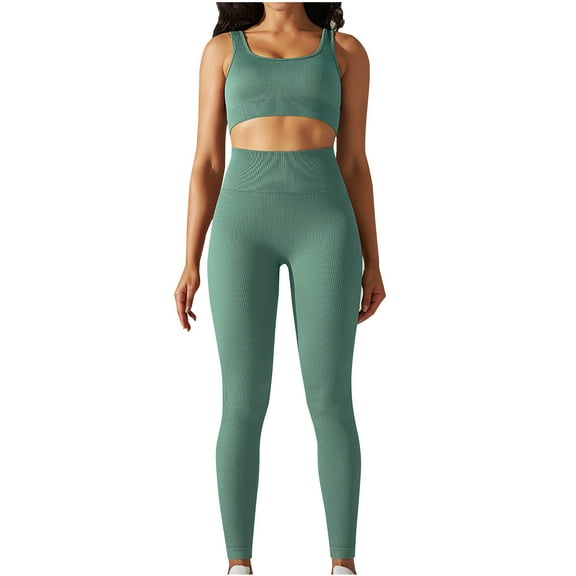 Plus Size Workout Sets for Women 2 Piece High Waisted Casual Spring Sleeveless Round-Neck Blouses & Shirts Sets