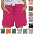 thumbnail image 1 of QATAINLAV Womens Summer Muslin Linen Baggy Beach Shorts with Pockets Drawstring Elastic Waist Wide Leg Bermuda Shorts Pink L, 1 of 5