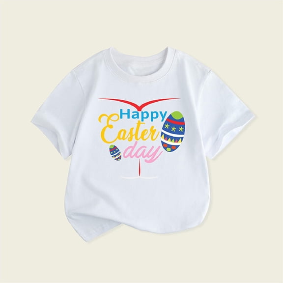 Rciityk Happy Easter Day Shirts Toddler Boys Girls Short Sleeve T-Shirt Little Kid Crewneck Tees Fashion Letter Eggs Prints Graphic Summer Clothes for 5 Years