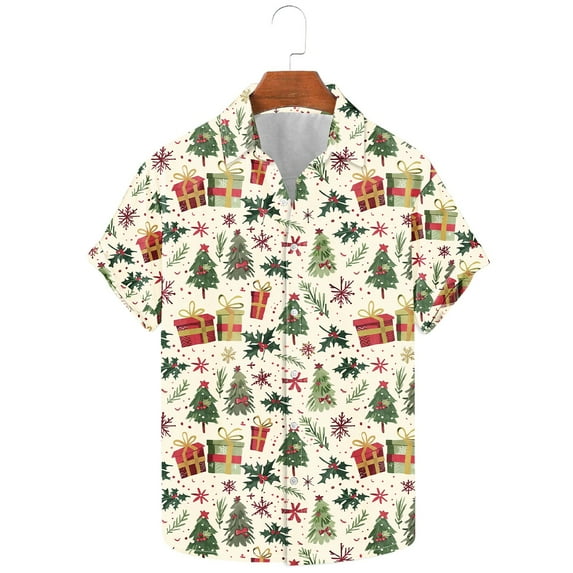 Rciityk Mens Hawaiian Tshirt Plus Size Short Sleeve Christmas Printed Button Up Shirts Tops Summer Casual Turndown Holiday Beach Tee Tops