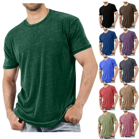 Rciityk Mens Short Sleeve Shirts Solid Color Workout Crew Neck T-Shirts Summer Casual Athletic Tee Shirts, Red L