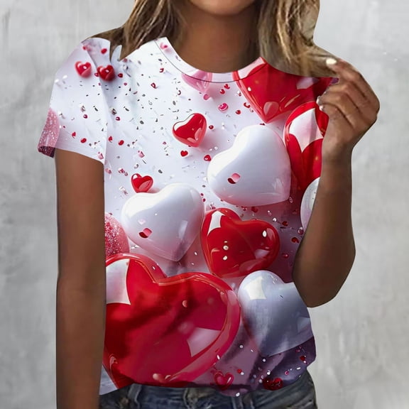 Rciityk Oversized Tshirts for Women Fashion Love Flower Print Short Sleeve Crew Neck Shirts Summer Casual Loose Tee Blouses