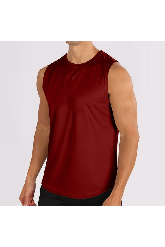 Red Men's Workout Tank Top Summer Solid Color Sleeveless Undershirt Casual Round Neck Workout Athletic Muscle Shirts
