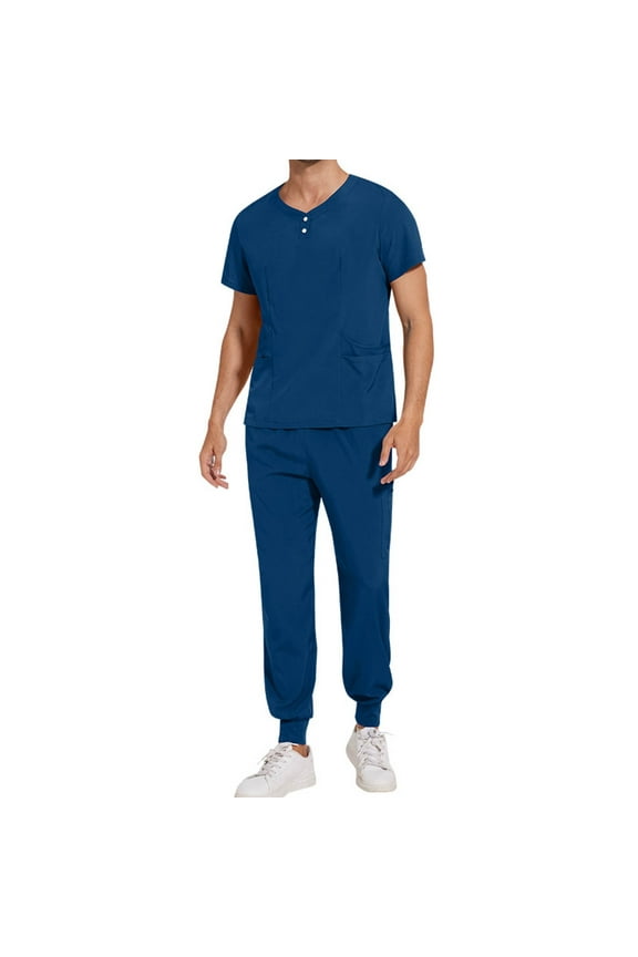 Scrub for Men Jogger Set Stretch V-Neck Scrub Top and Jogger Drawstring Pants Solid Color Quickly Dry Medicals Uniform Scrub with Pocket
